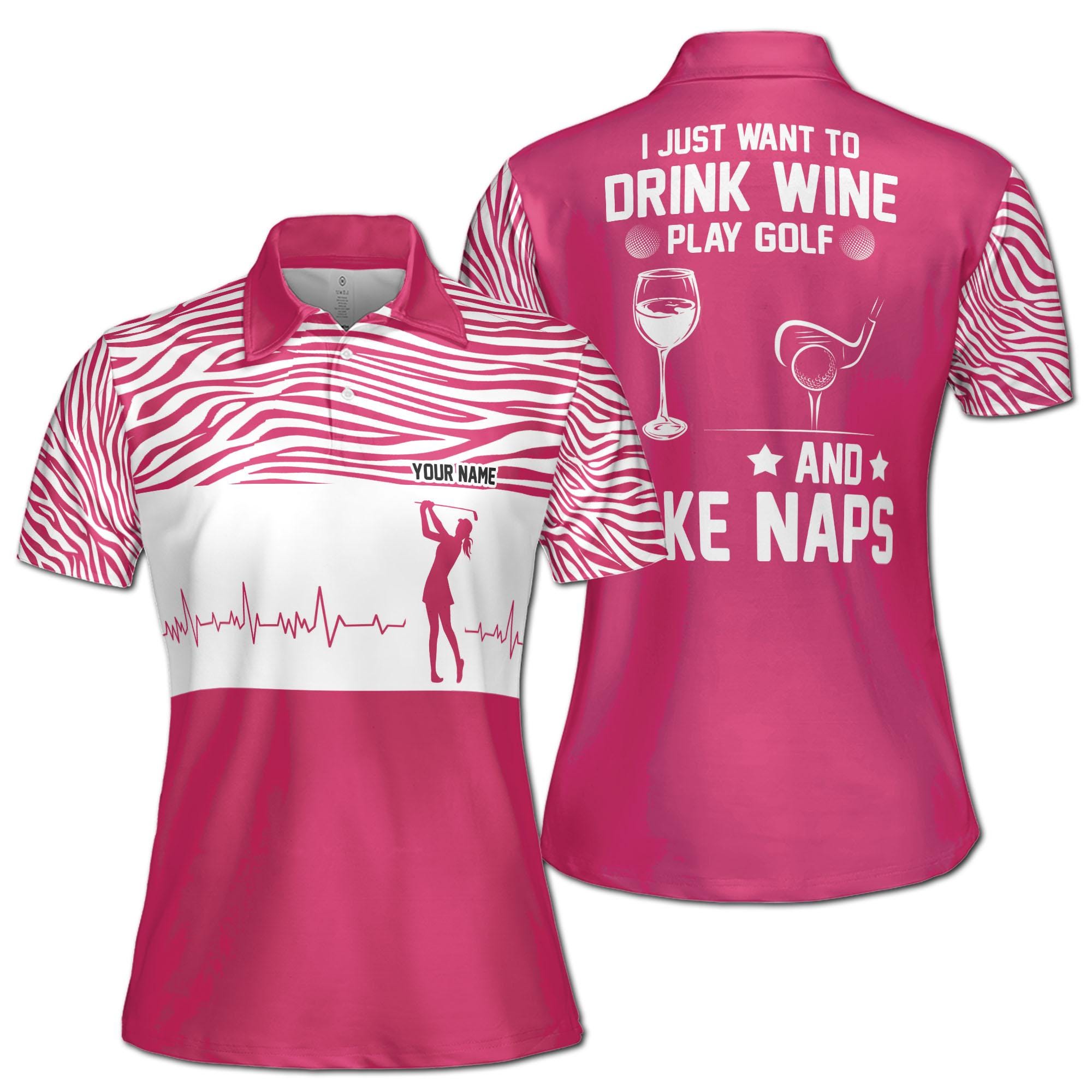 Custom Name Pink Floral Golfer Women's Polo Shirt