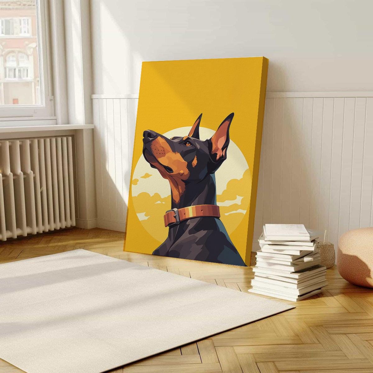 Doberman Inu Cartoon 3 sheets Poster, Wrapped Poster, Wall Art, Room Decoration, Retro Aesthetics,Birthday Present,Cartoon Poster