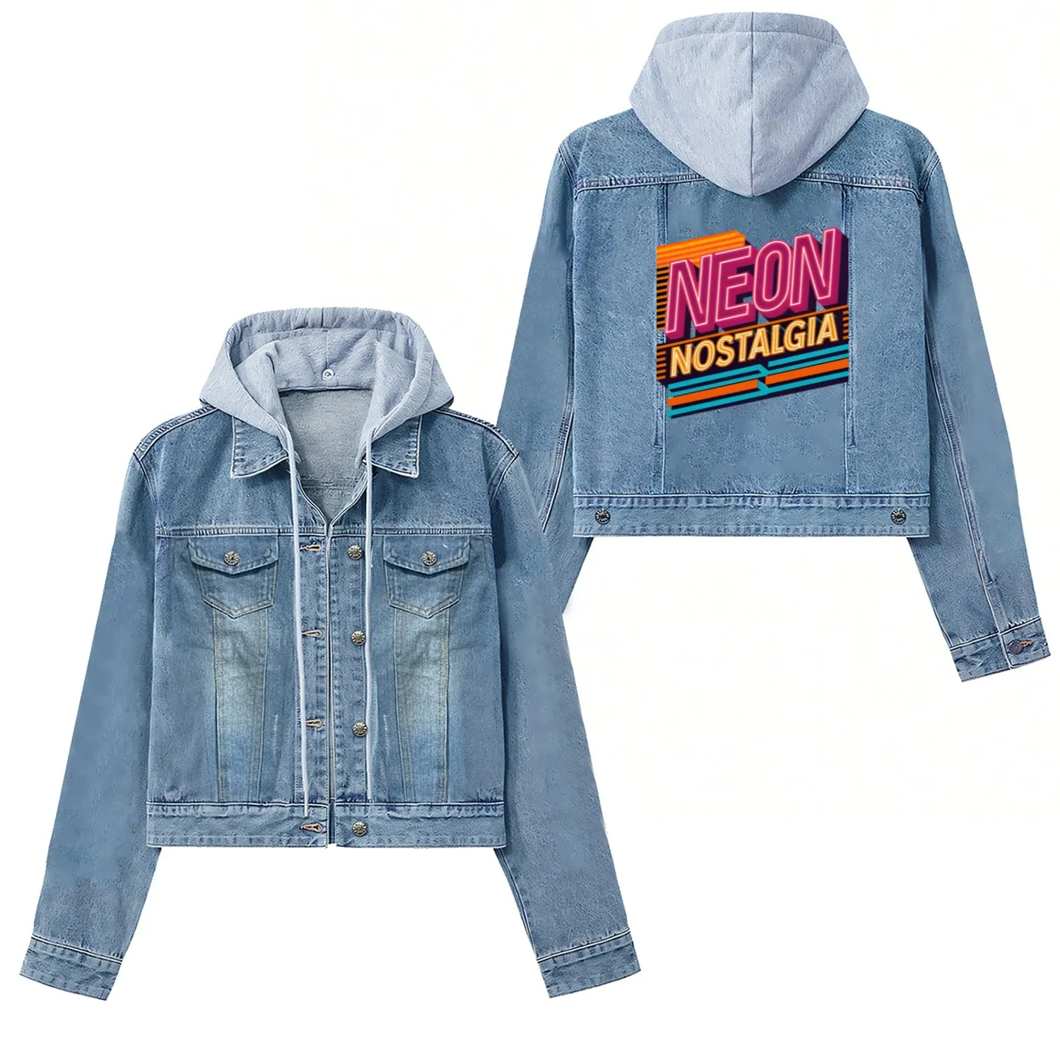 Neon Nostalgia: Pay homage to the retro neon aesth Women's Denim Jackets
