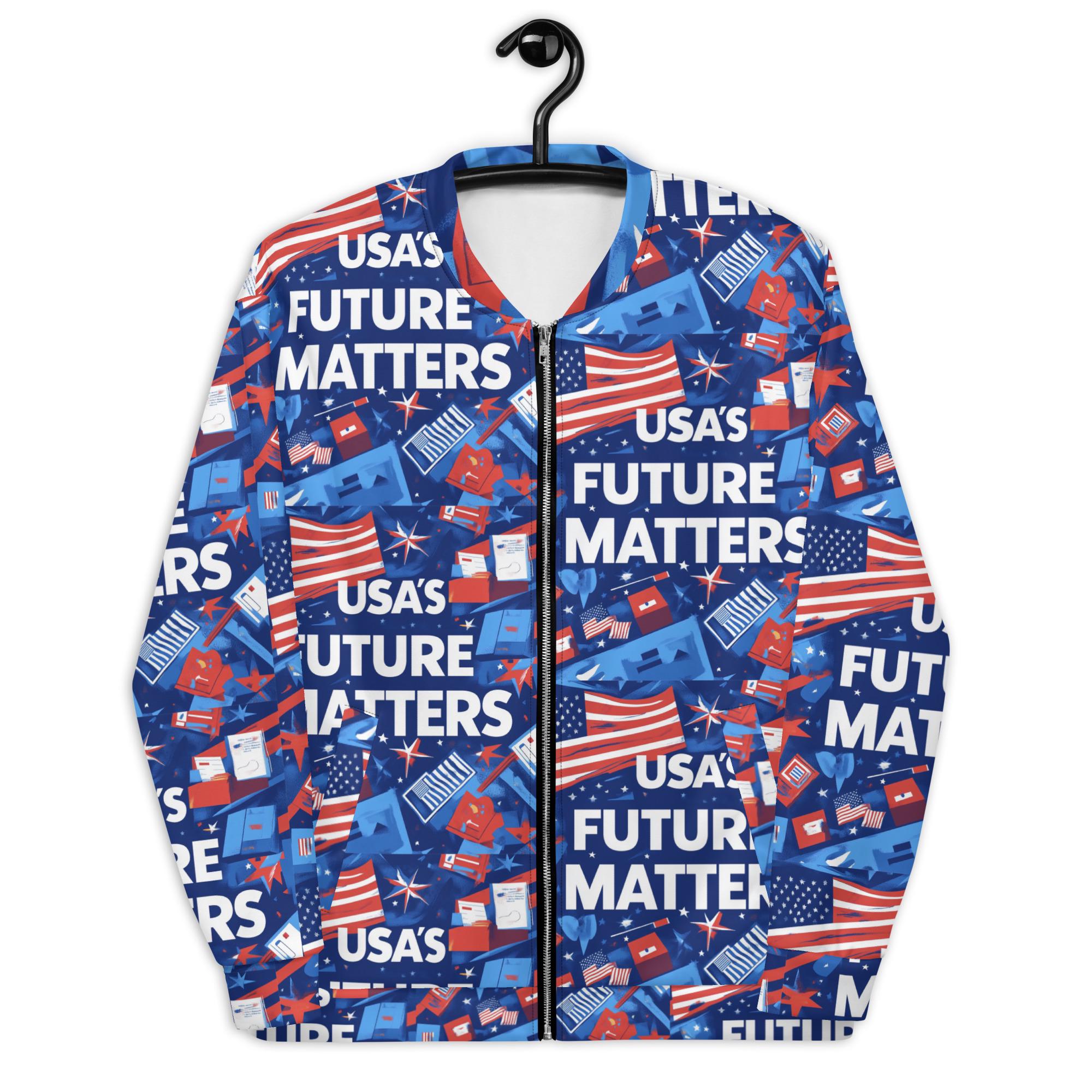 All-Over Print Unisex Bomber Jacket USA's Future Matters Presidential Elections Political Statement
