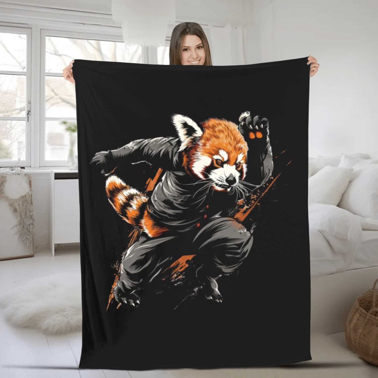 Red panda runs fast Fleece Blankets