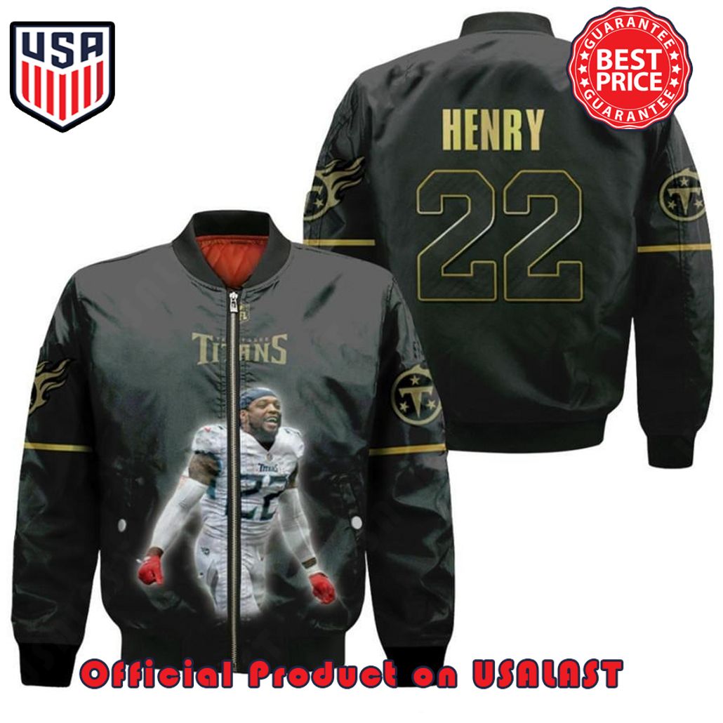 TENNESSEE TITANS DERRICK HENRY PATTERN BOMBER JACKET – BLACK