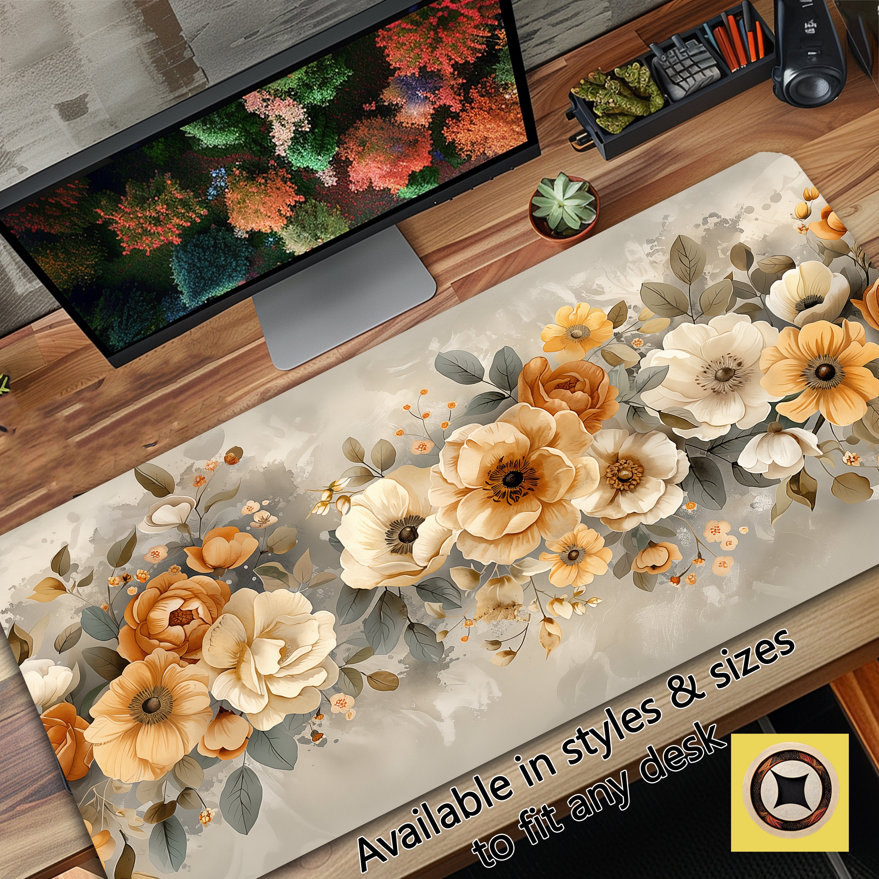 Floral Desk Pad Mousepad - Art Nouveau Flower Desk Mat