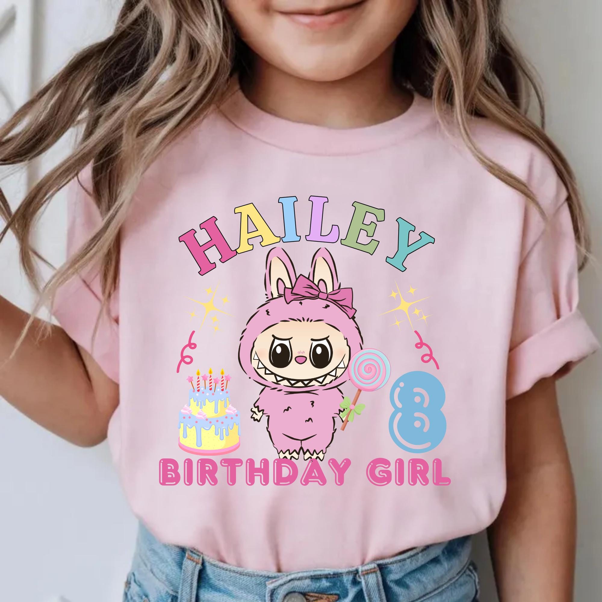 Custom Kids Labubu Birthday Shirt, Funny Monsters Birthday Girl Shirt,Cute Doll Shirt, Kawaii Shirt, Gift For Kids, Birthday Shirt Girl