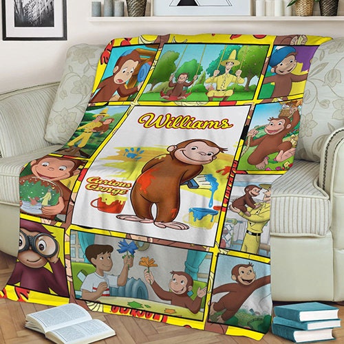 Personalized Curious George Blanket, Curious George Blanket, Custom Name Baby Blanket, Birthday Gifts for Kids, Christmas Gifts