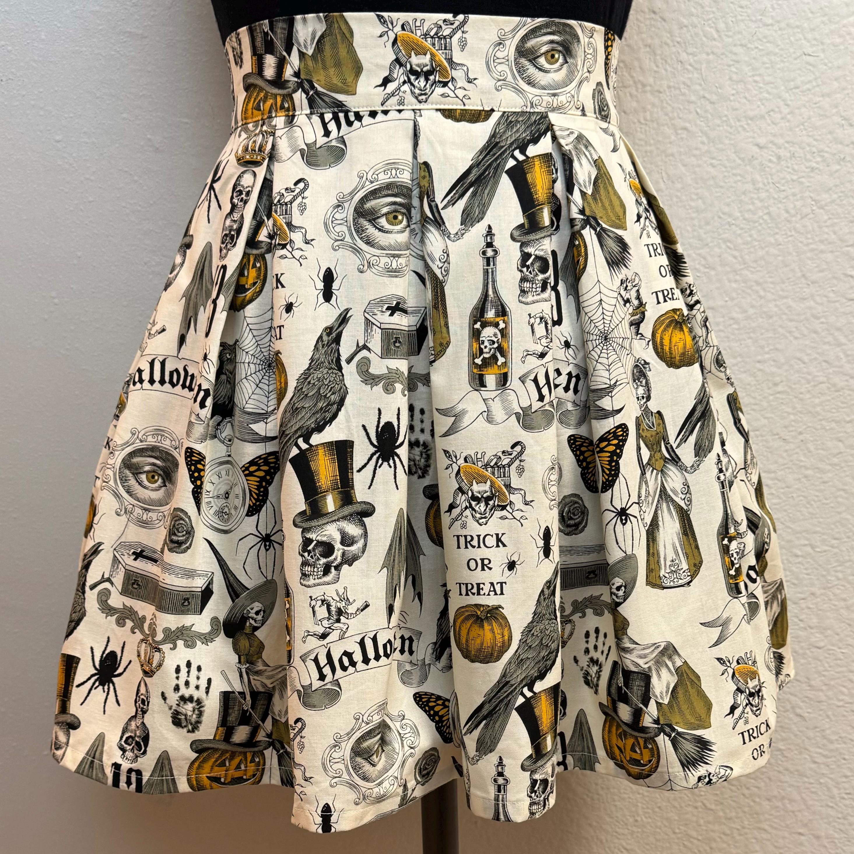 Handmade Skirt with POCKETS! Printed Pleated High Waisted Skater Skirt