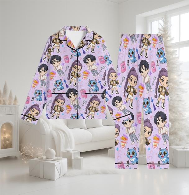Kpop Demon Hunters Pajamas Set, Huntrix Girls Pajama, Demon Hunters Pajama Set, Music Sleepwear, Rumi Zoey Mira Pajama Set, Huntrix Fan Gift
