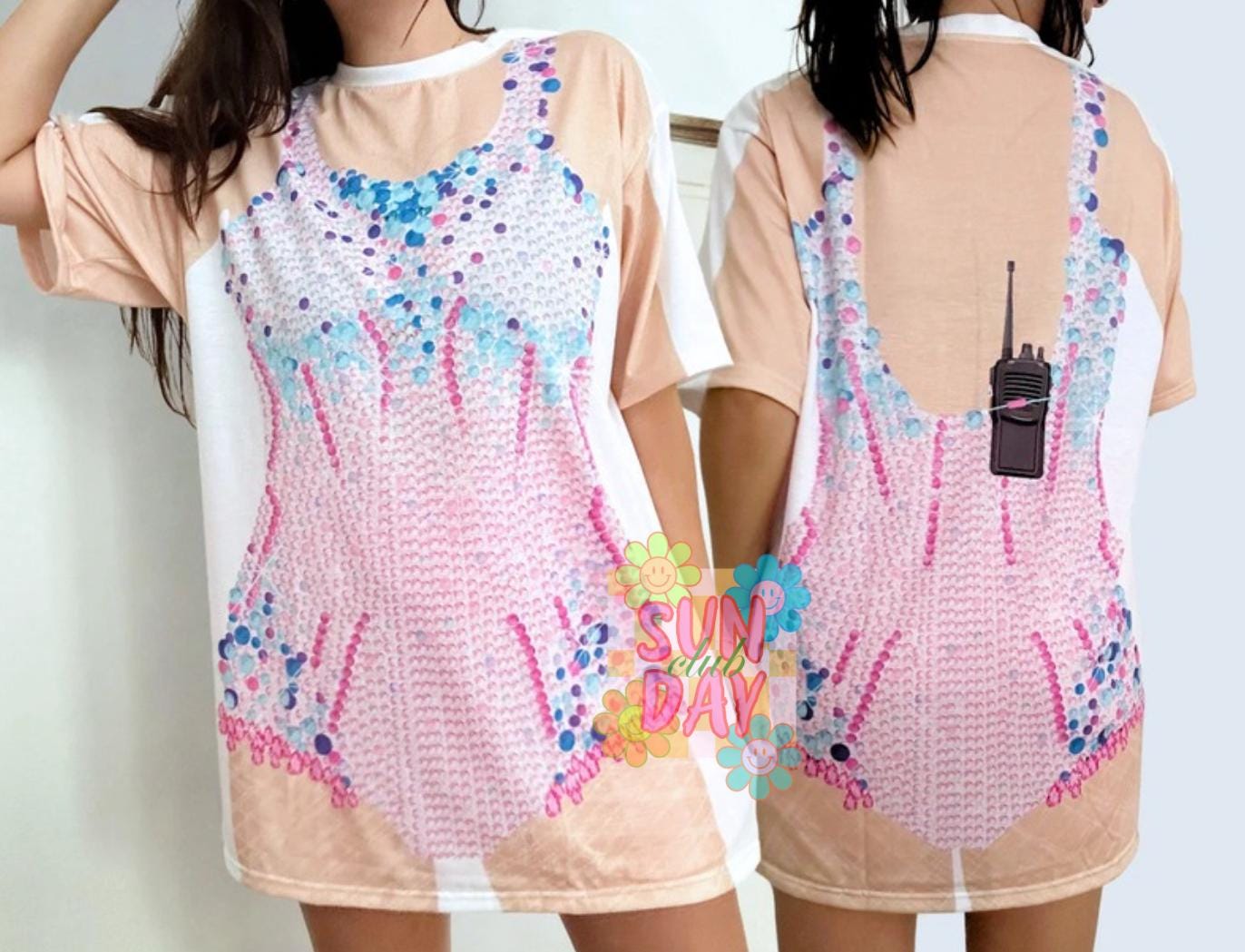 Pink and Blue Eras Bodysuit T-shirt Dress, Halloween Outfit, Christmas Gift