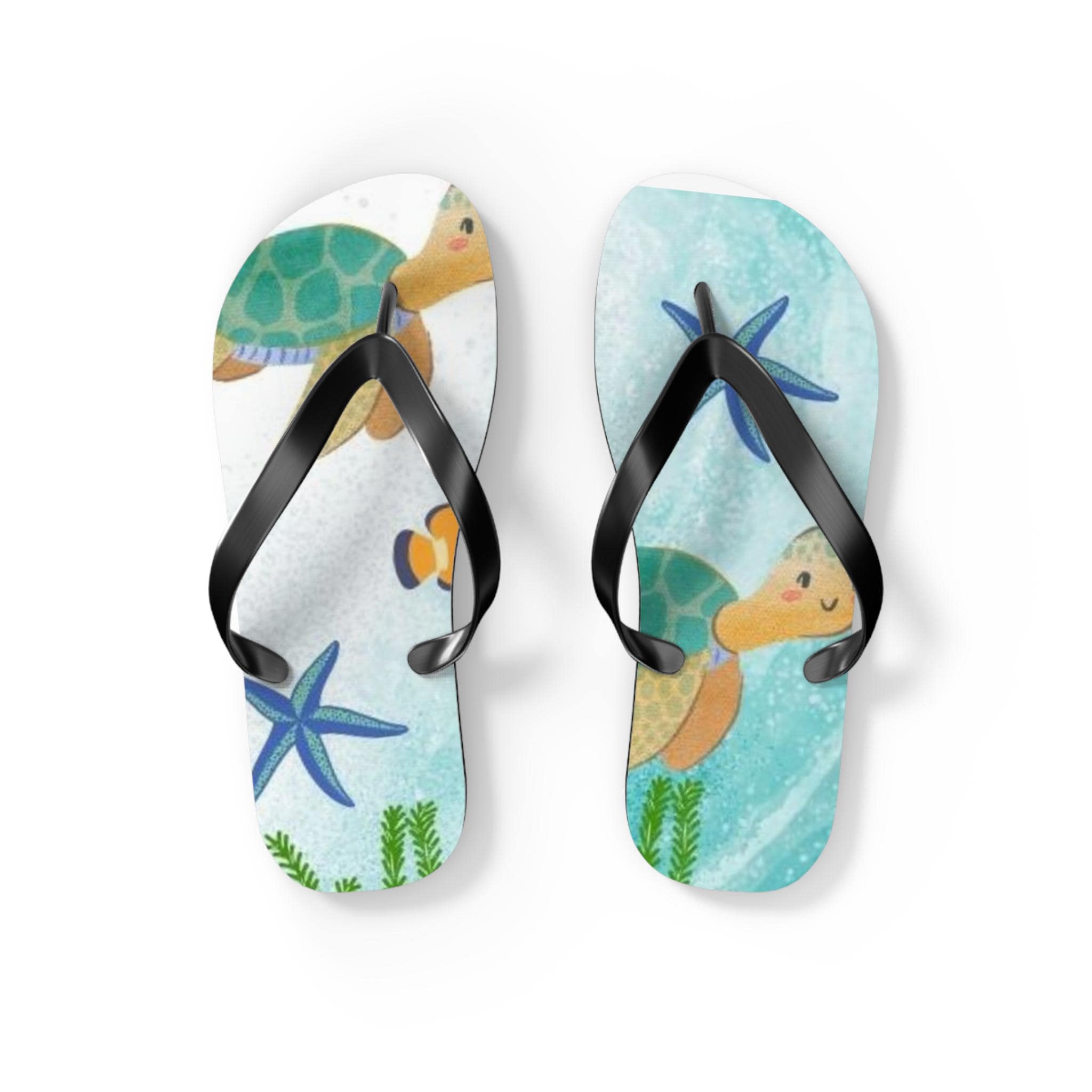 Ocean-Themed Flip Flops with Sea Turtle, Starfish, and Fish Design