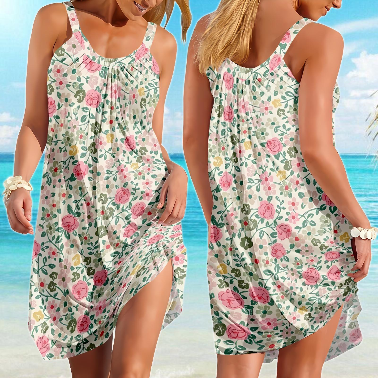 Pink Floral Sling Summer Dress, Rose Flowers Women Dress, Garden Lover Gift, Dress Gift For Her