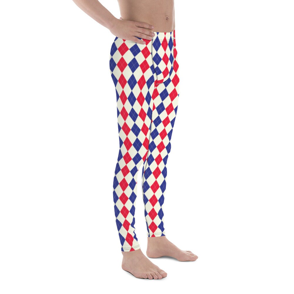 Argyle Pattern in Red and Blue Men's Leggings