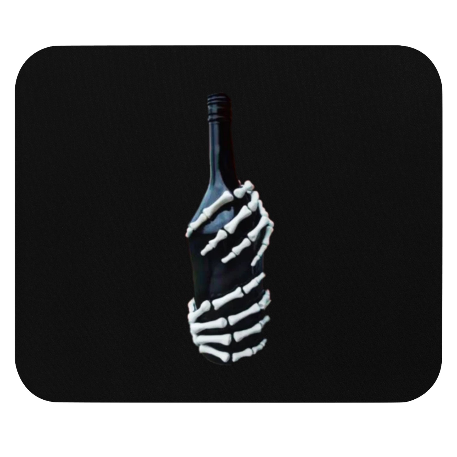 Halloween Skeleton Hand holds wine Bottle Minimal Mouse Pads