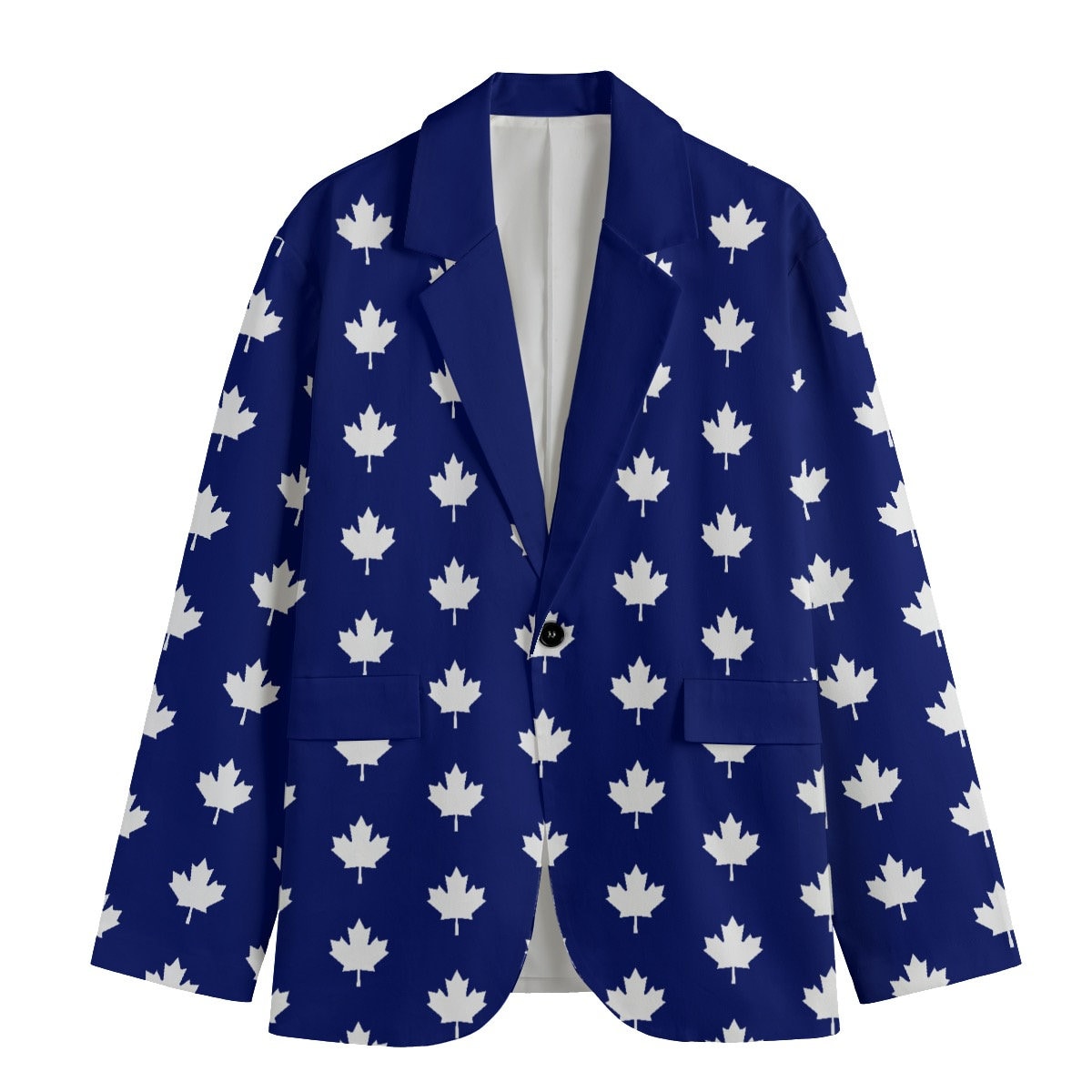 Maple Leaf All-Over Print in Blue and White Women's Casual Blazer, Women Suit Jacket, Gift For Her