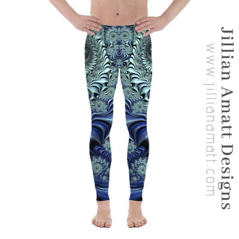 Men's Tights | Blue Leggings | Geometric Design | Trippy Yoga Tights