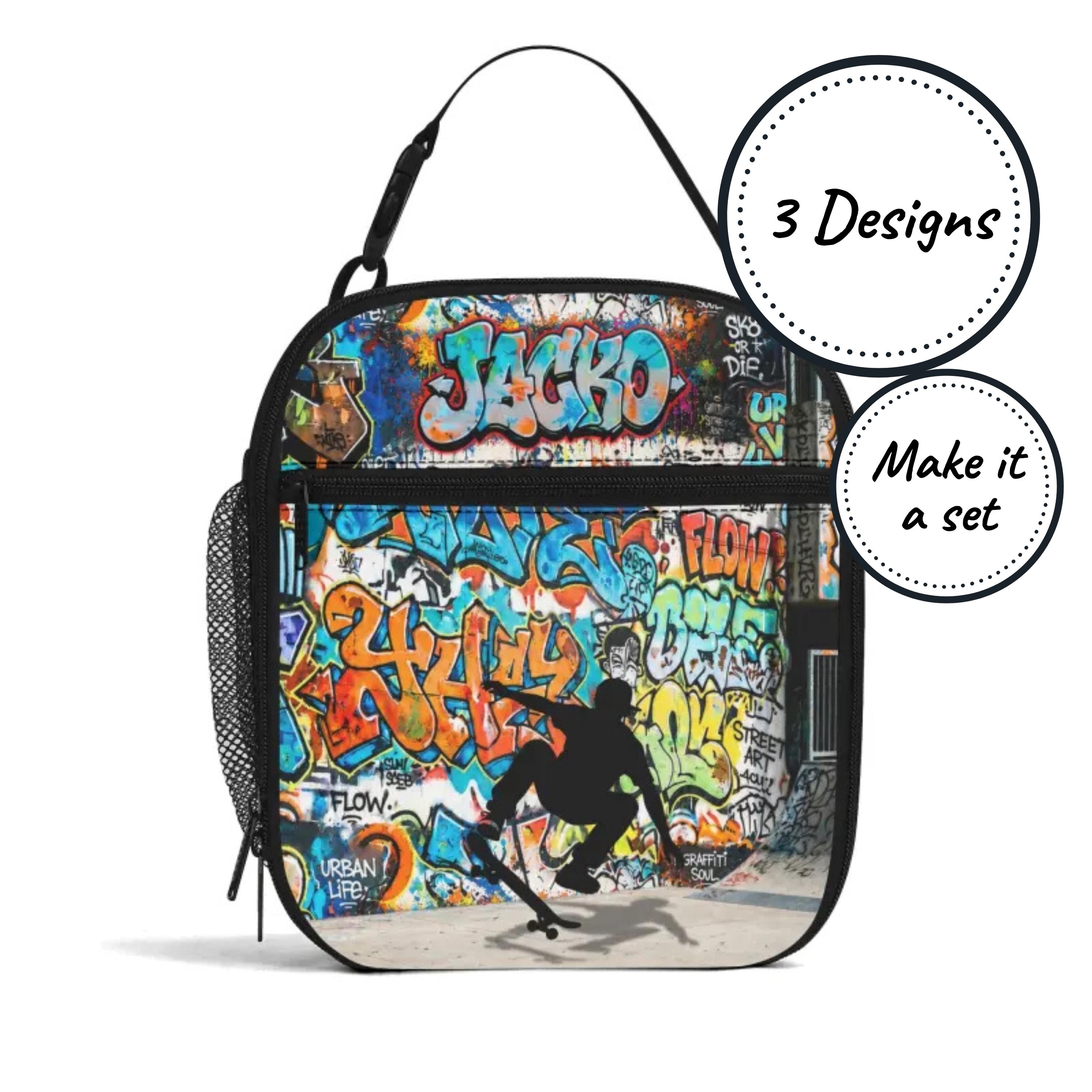 Custom Name Insulated Lunch Bag for Kids with Skater Design, Personalized Food Cooler Lunchbox