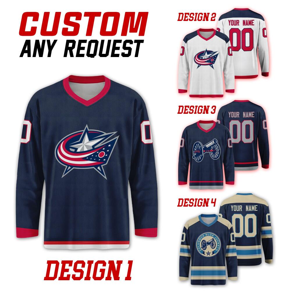 Custom Columbus Blue Jackets Ice Hockey Team Home Away Jersey, Columbus Hockey Team Vneck Jersey, Long Sleeve Jersey Hockey