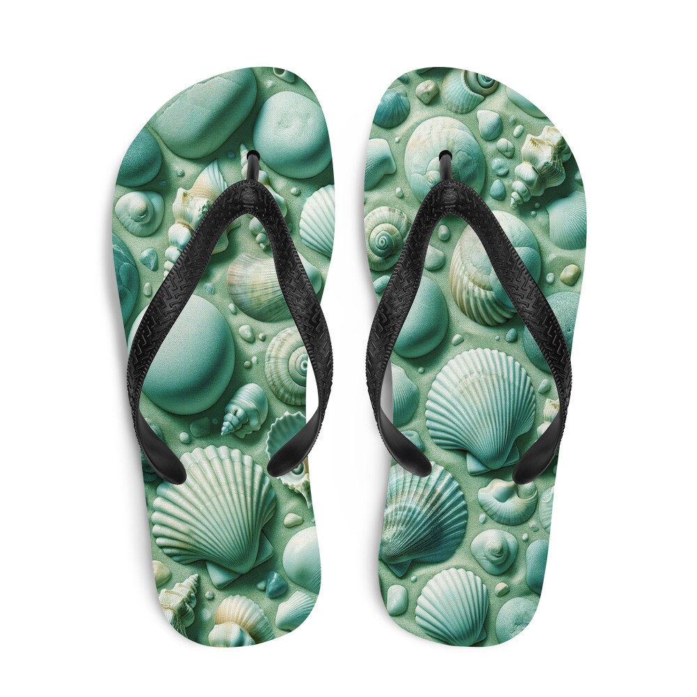 3D Seashell Print Flip-Flops | Coastal Beach Vibes | Comfortable Summer Sandals | Ocean-Inspired Footwear | Perfect for Beach Lovers