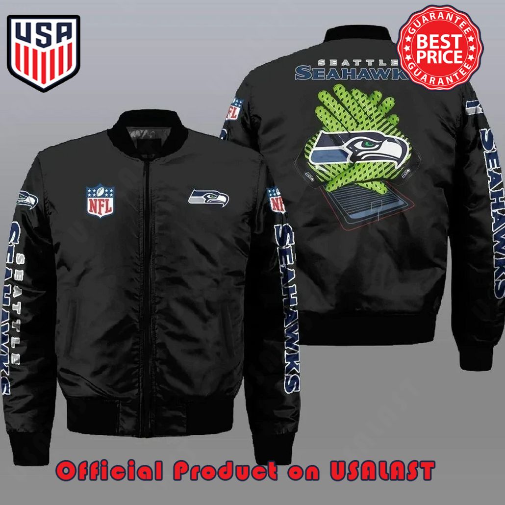 SEATTLE SEAHAWKS TEAM LOGO BOMBER JACKET – BLACK