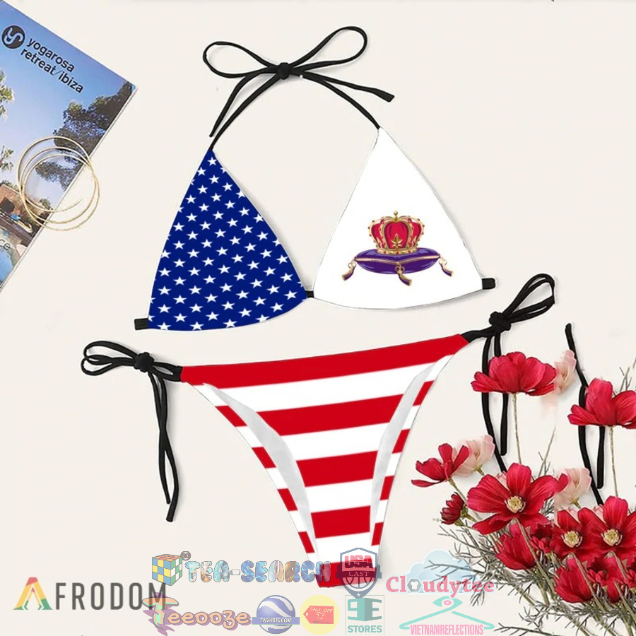 Crown Royal American Flag Women's Sling Bikini Set Beach Swimsuit