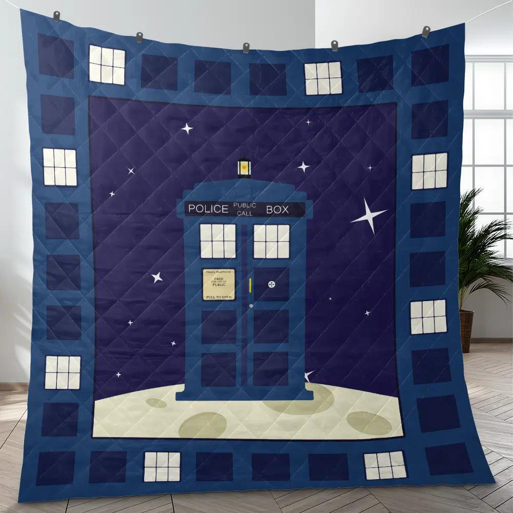 Tardis Doctor Who Quilt Blanket, Vintage Tardis Doctor Who Bedding Throw, Christmas Bedding Throw, Bedding Decor, Home Decor Gift.