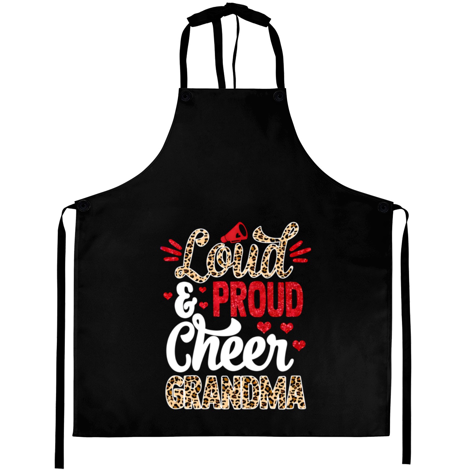 Cheer Grandma Biggest Fan Leopard Print And Pom Po Aprons