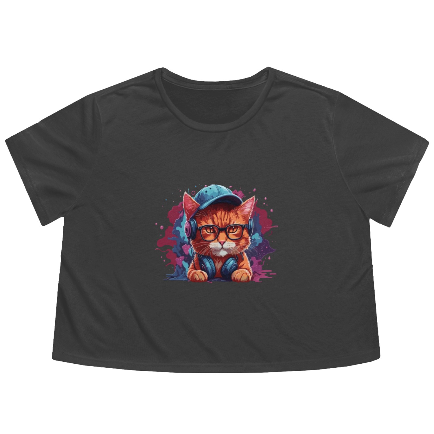 cat animal art I cool cute cat Flowy Cropped Tees