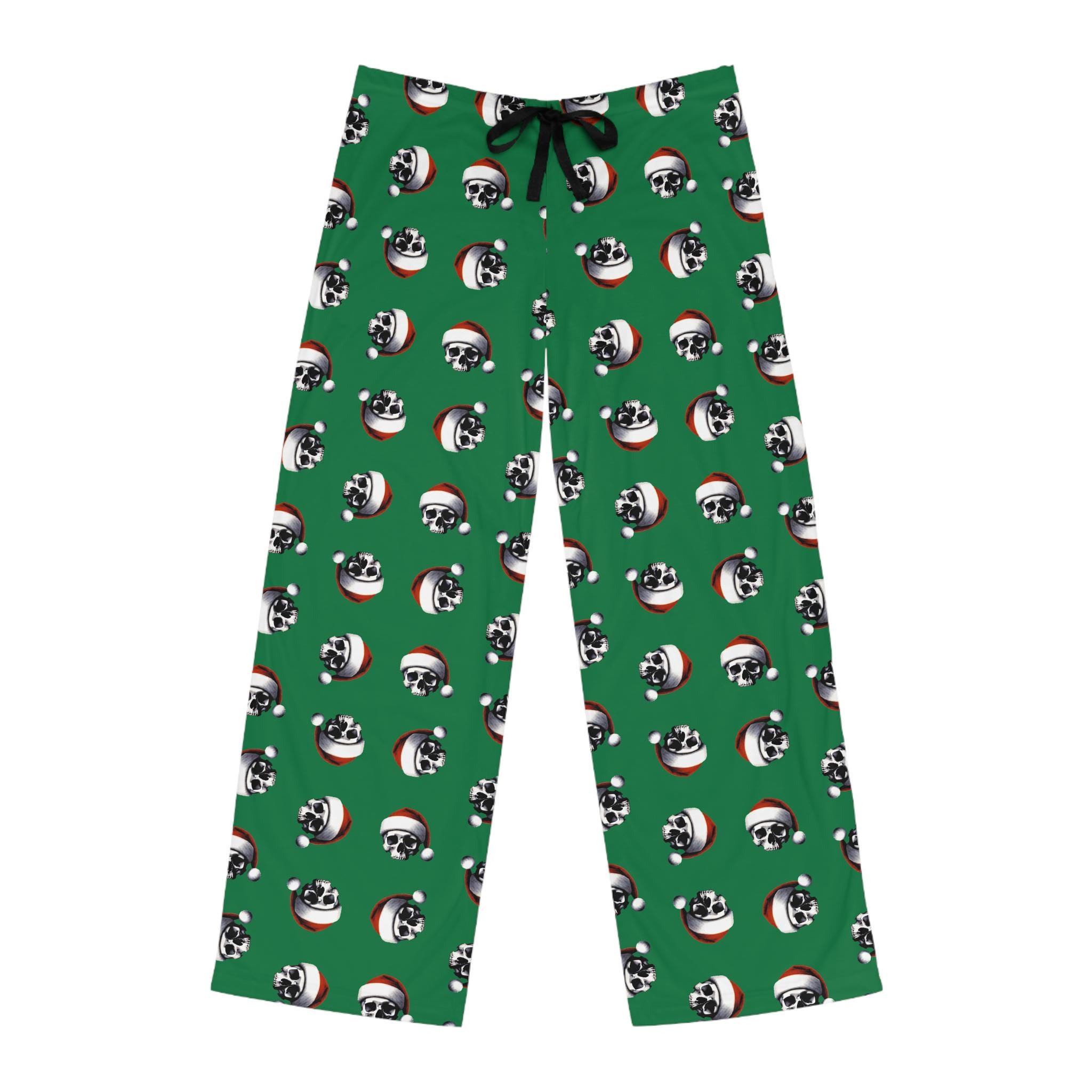 Earl Greyskull ** Limited Edition** Green Santa Skull Pajama Pants - Dark Holiday Festive Skull Sleepwear, Christmas Lounge Bottoms
