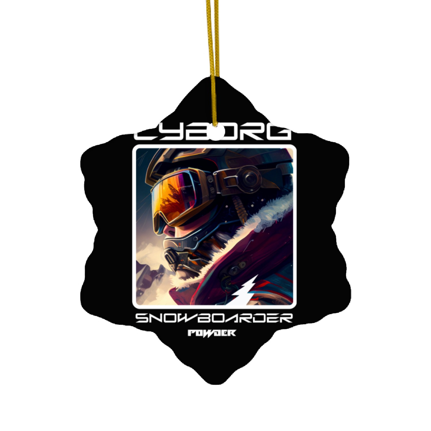 Cyborg Snowboarder - powder Ceramic Ornaments