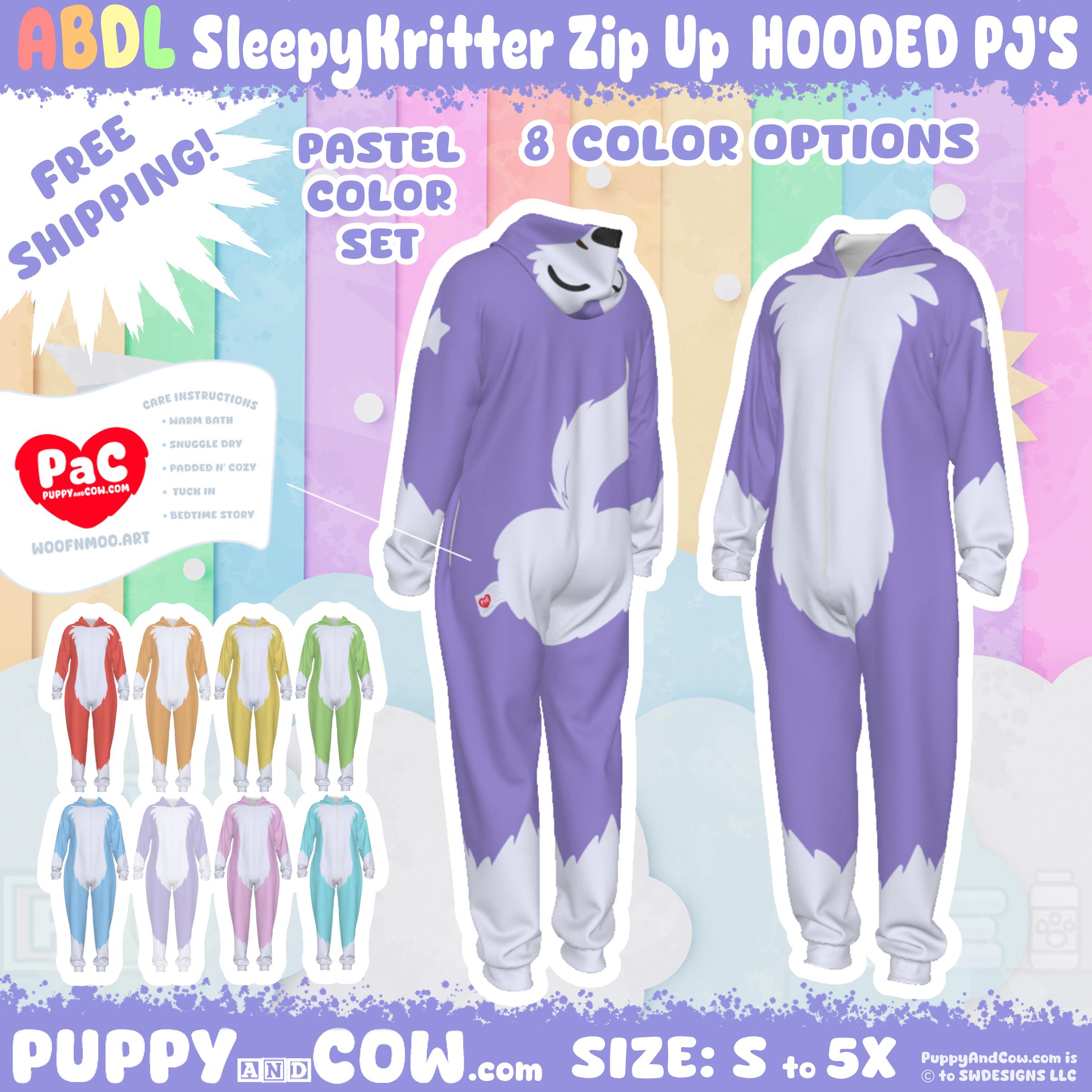 Wolf Hooded Plush Jumpsuit: Super Soft Pastel Pajamas REVISED SIZE S - 3X