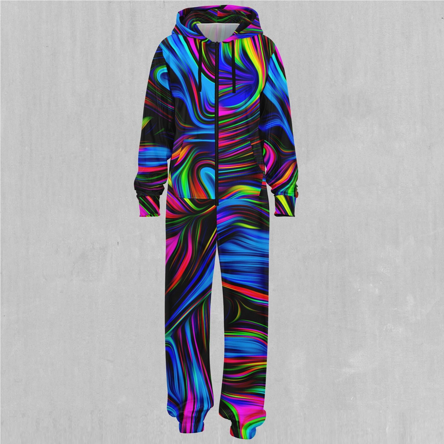 Psychedelic Waves Adult Zip Up Jumpsuit Pajamas