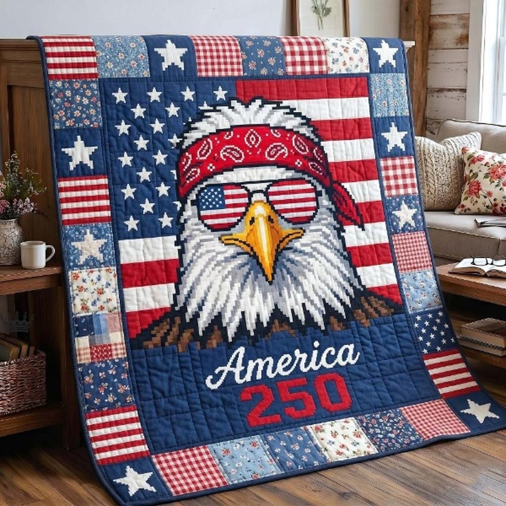 America 250 Years Quilted Blanket, Patriotic 17762026 Usa Quilt, Fourth Of July Bedding Decor