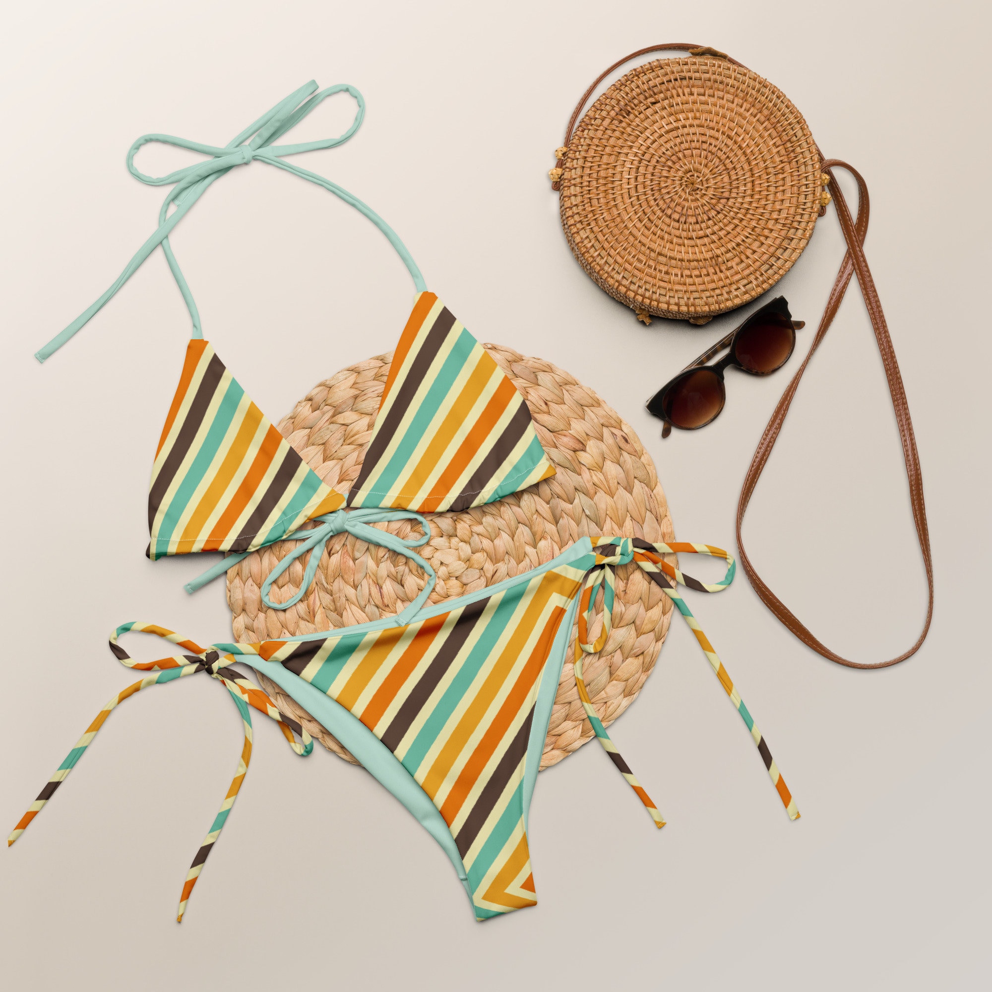 Retro 60s/70s Mod Striped Recycled String Bikini / Festival Wear