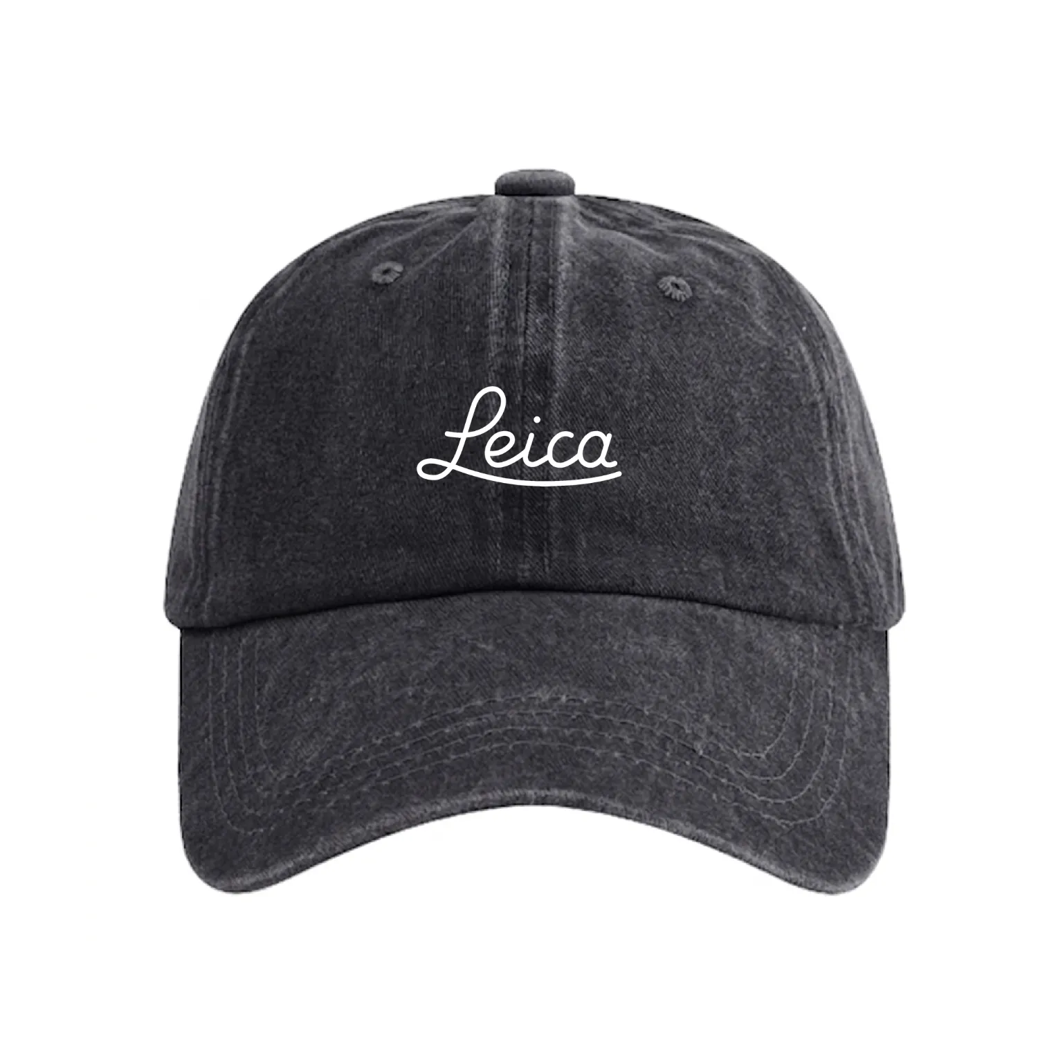 Leica Script Logo (White) Washed Denim Baseball Caps