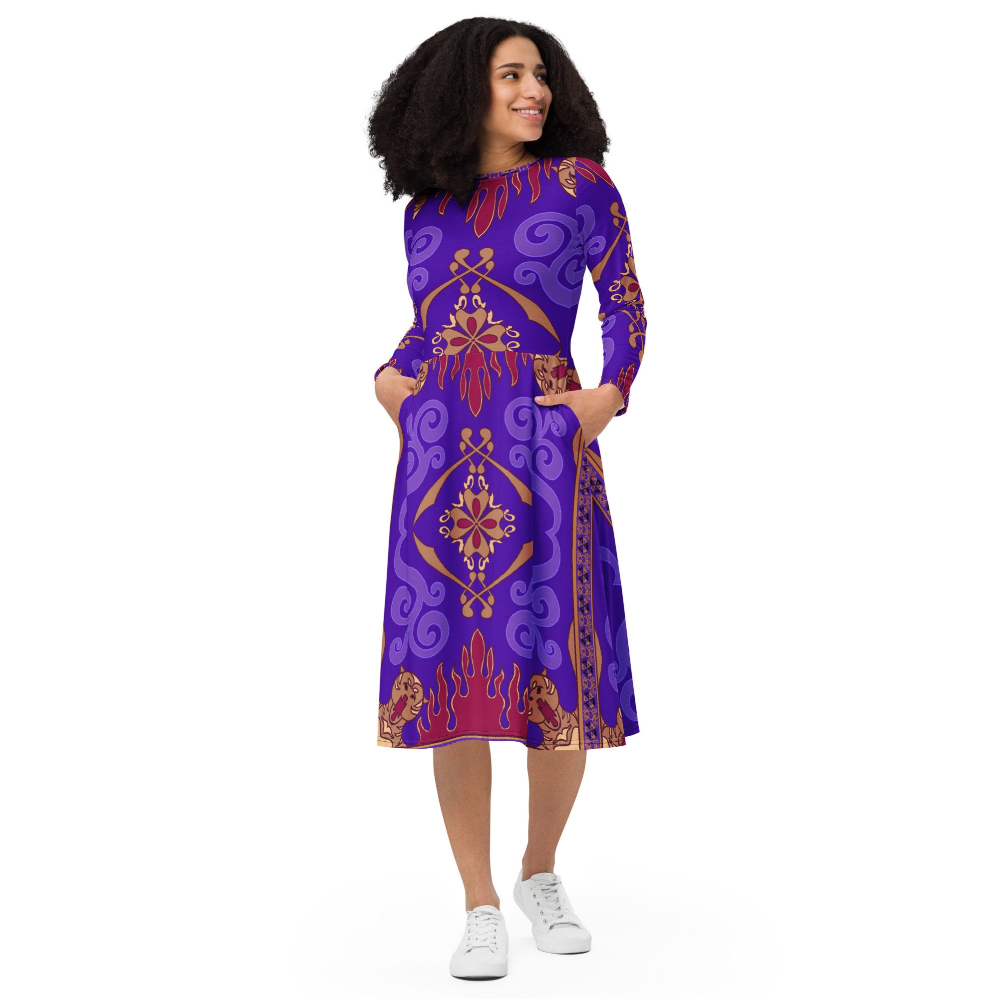 Magic Carpet Inspired All-over print long sleeve midi dress