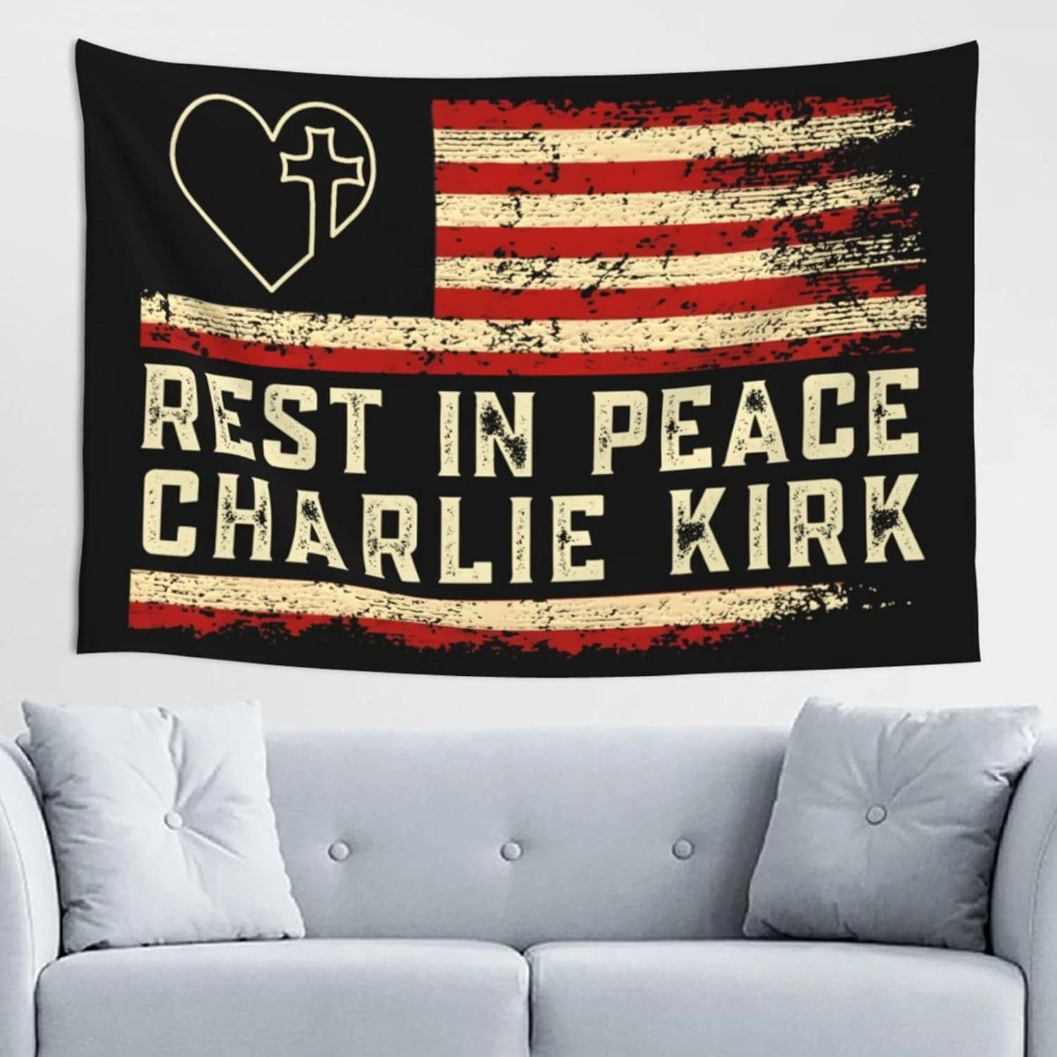 Rest In Peace Charlie Kirk Tapestry, Memorial Wall Banner for Bedroom Decor