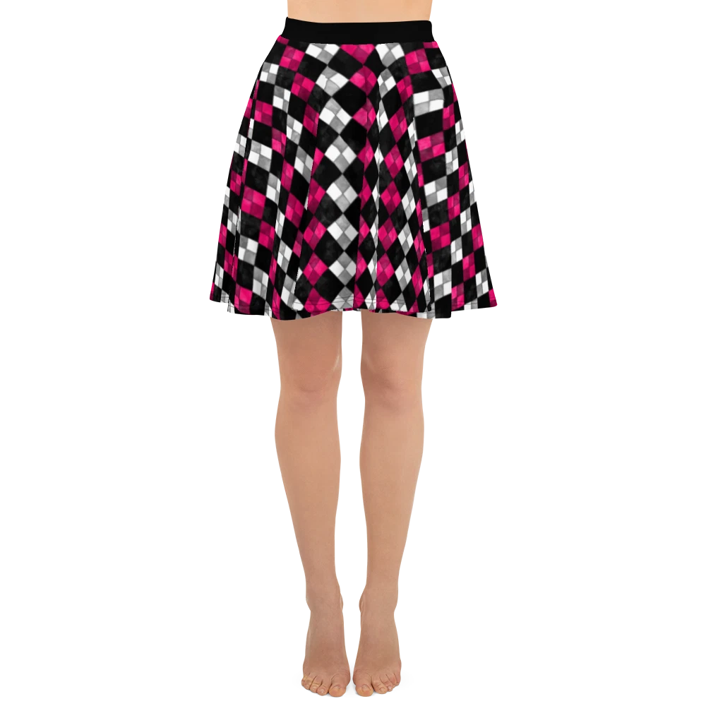 Pink and Black Argyle Skater Skirt, Gift for Her