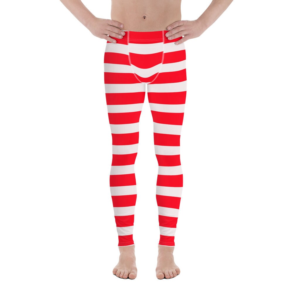 LEGGINGS MENS Yoga Pants Green and White Striped Leggings Mens Leggings