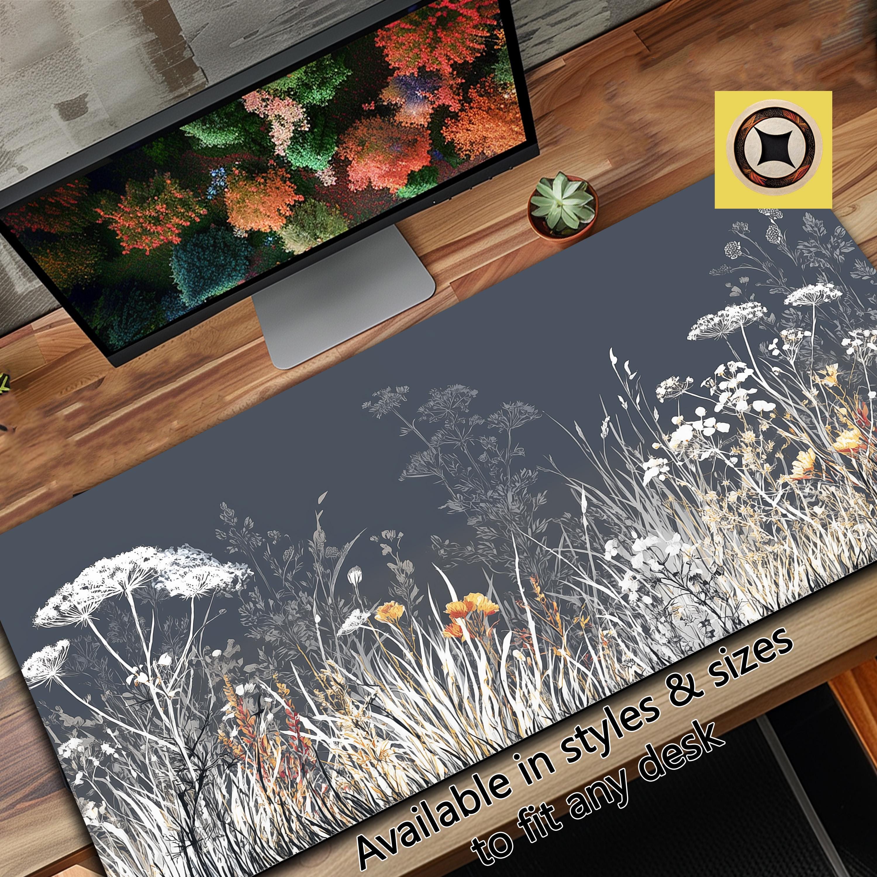 Gray Aesthetic Wild Grasses - Minimalist Nature Desk Mat Mousepad - Aesthetic Desk Pad Mouse Pad - Gray Desk Decor - Deskmat Mousemat
