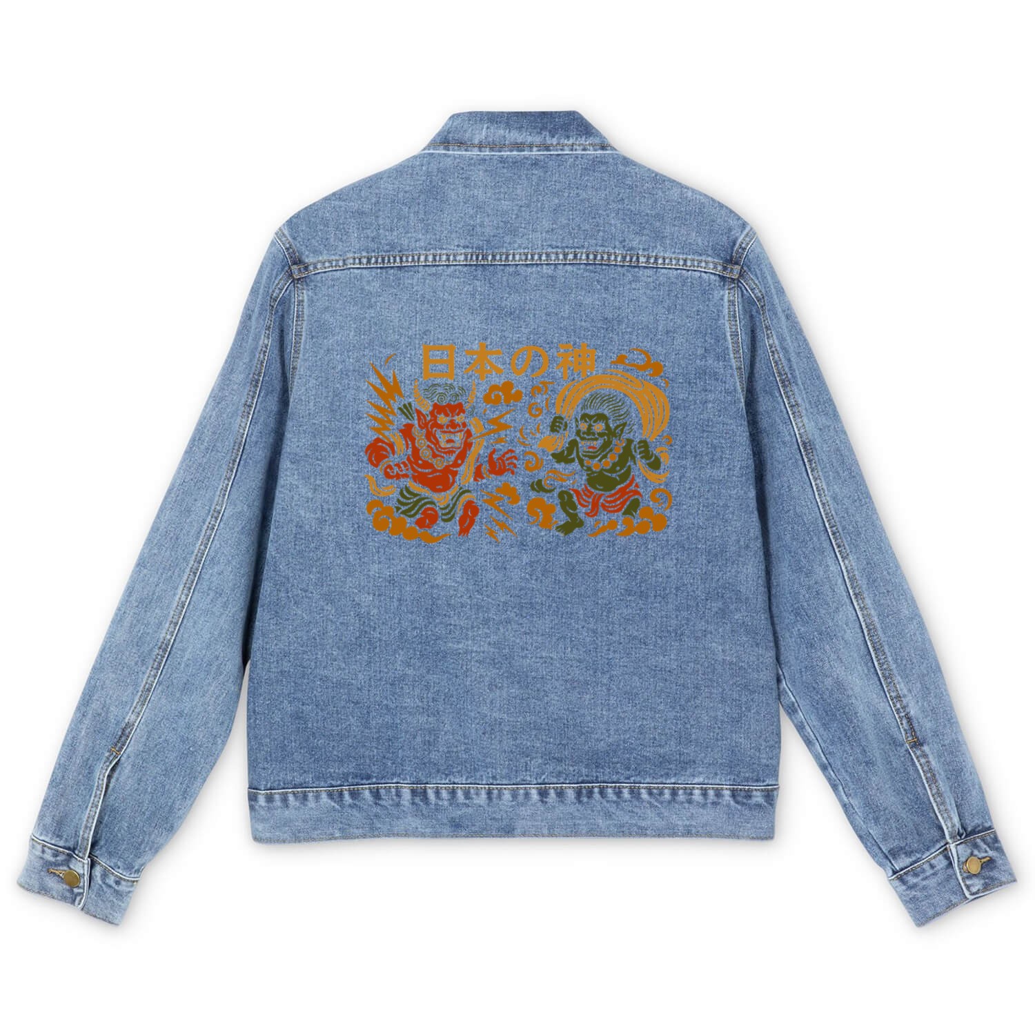 Japanese Thunder & Wind Gods Raijin & Fujin Men's Denim Jackets
