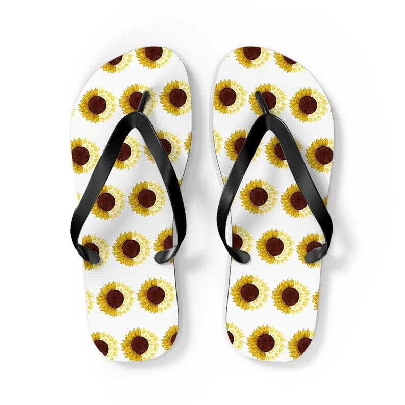 Sunflower Flip Flops, Cute Summer Floral Sandals for Women & Girls