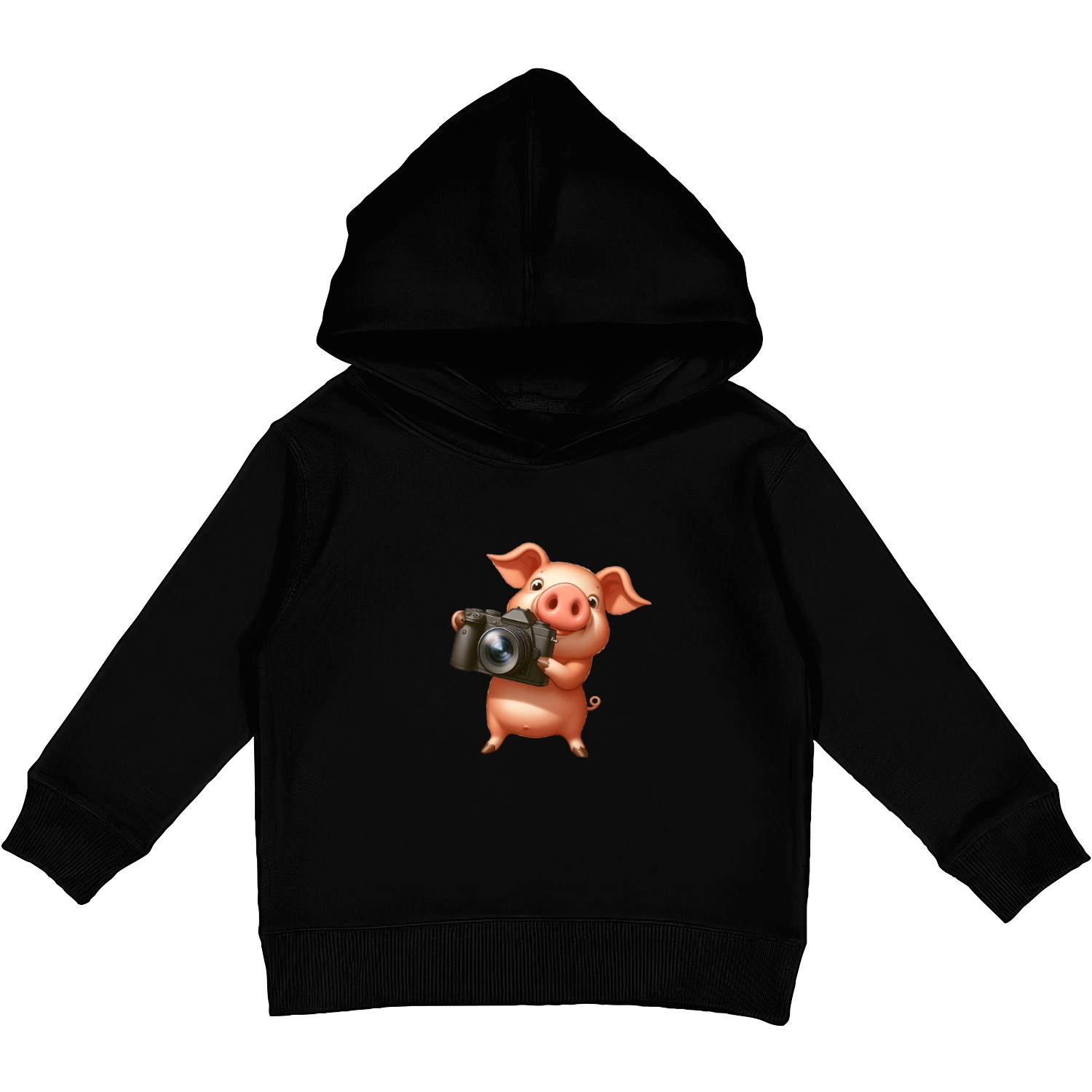 Photographing pig with camera Kids Pullover Hoodies