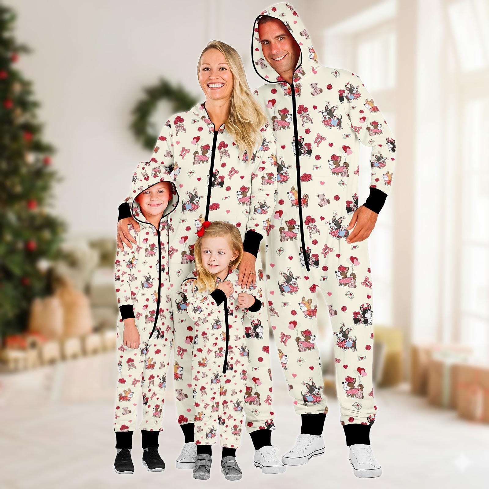 Cute Corgi Family Jumpsuit, Puppy Onesie Pajamas, Kawaii Fleece Jumpsuit, Family One-piece Pajama, Pajamas For Family, Gift for Pet Lov