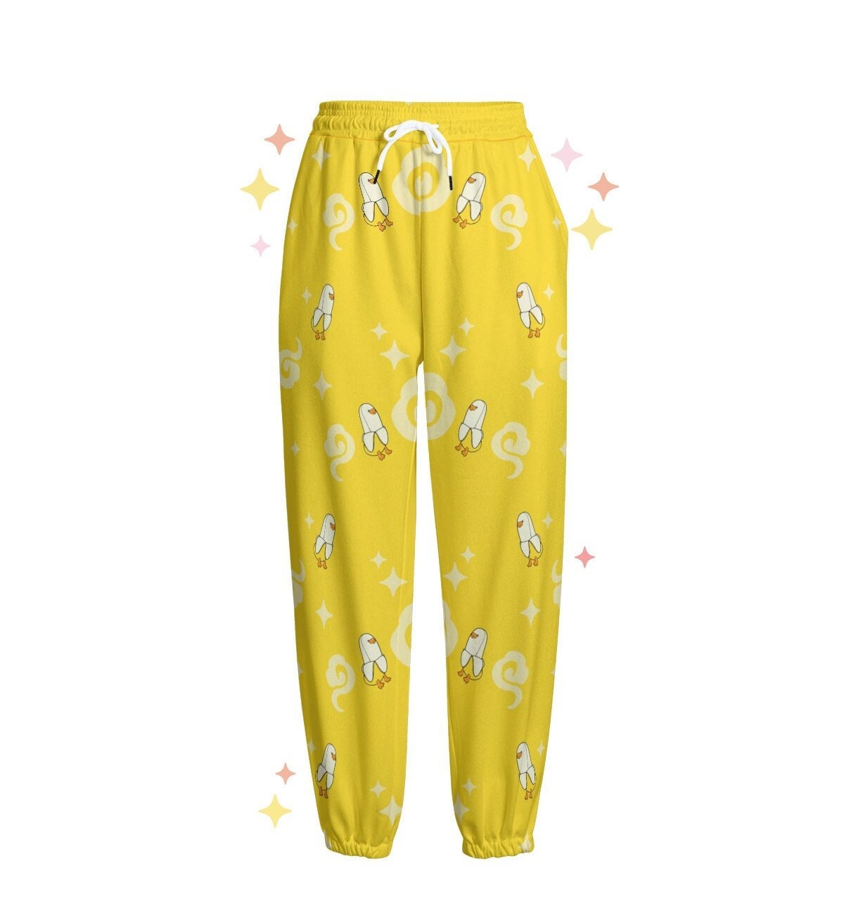 Banana Duck Sweatpants | Yellow Kawaii Joggers | Funny Y2K Pajama Bottoms | Comfy Gift for Bestie