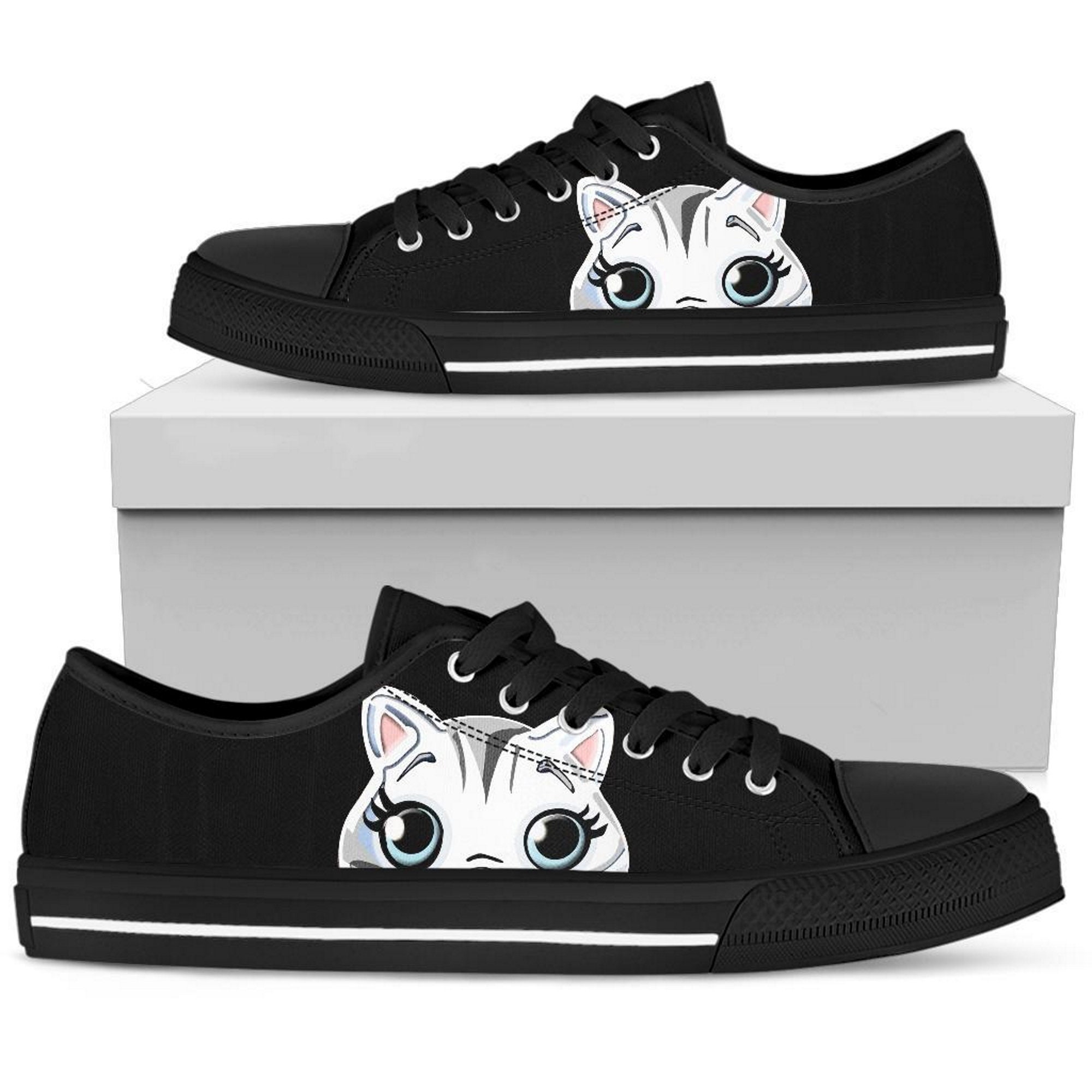 Cute Cat Head Sneakers Womens Flat Art Gifts Pet Lovers Her Custom Unique Customized Low Top Sneakers Fashion Casual Athletic Shoes