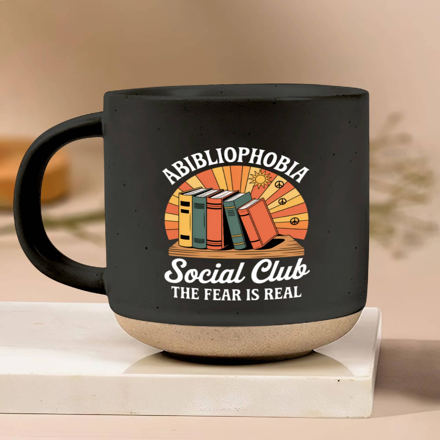 Abibliophobia Funny Bookworm Reading Pottery Mugs