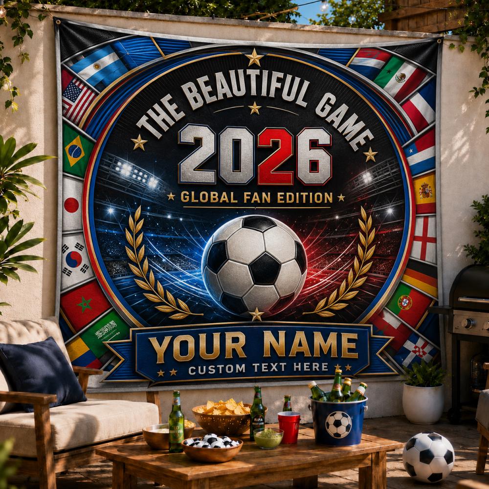 Custom 2026 Soccer Tapestry, Gloval Fan Edition, World Soccer Fan Wall Hanging, Personalized Name Banner, Game Day Decor, Fan Cave Gift