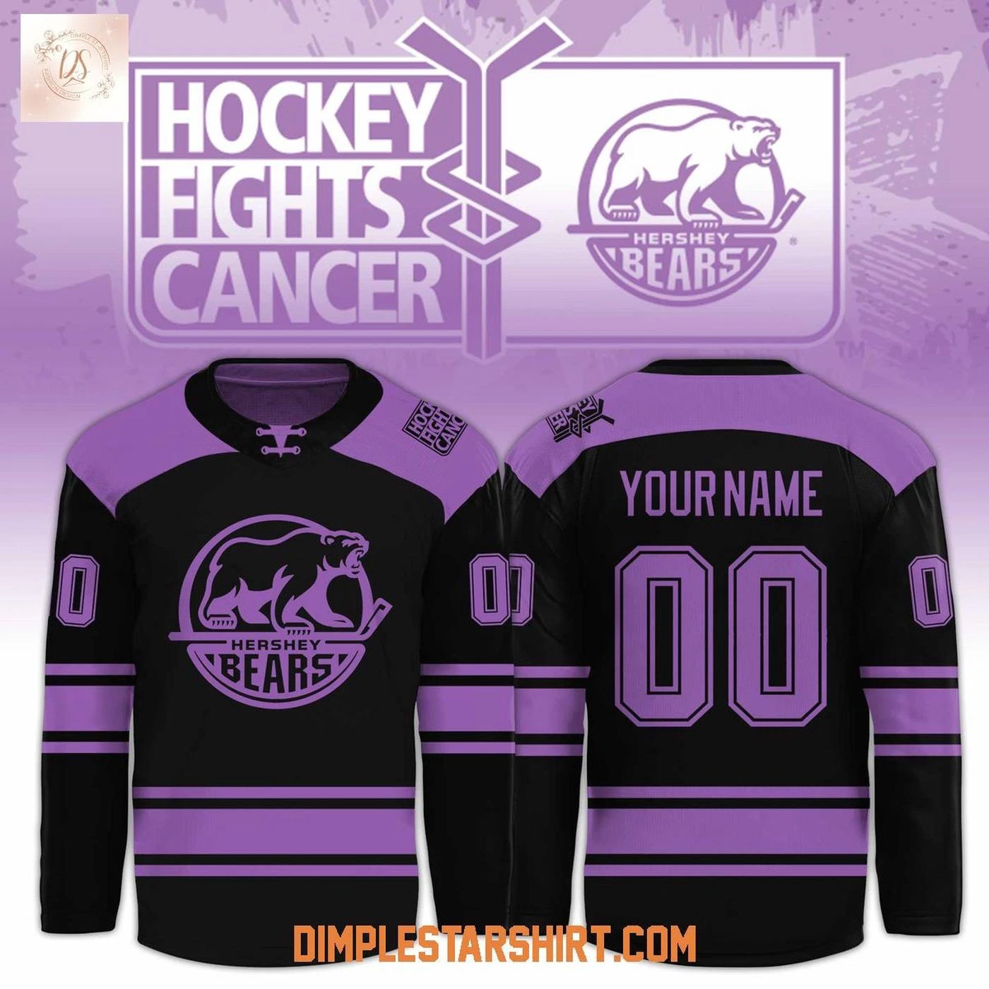 Personalized Hershey Bears x Hockey Fights Cancer Black Hockey Shirt Men's Gift