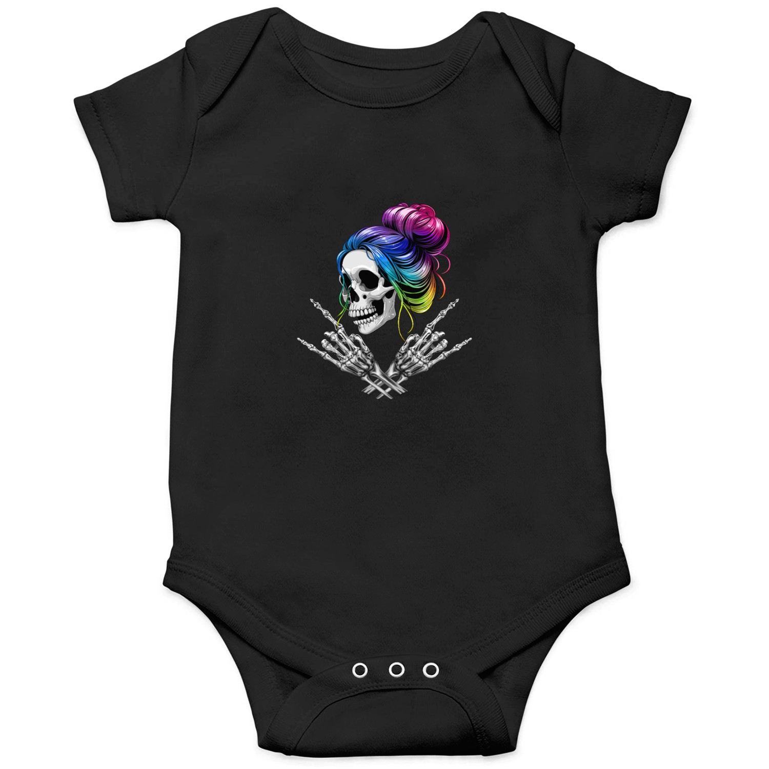 Messy Bun Rock N Roll Skeleton Rock Hand Onesies