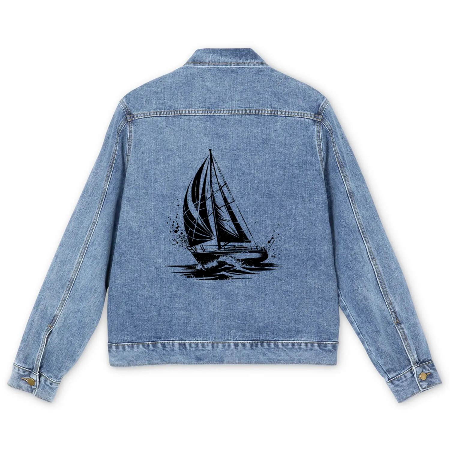 Chic Sailboat Under Sail Splash Swell Men's Denim Jackets
