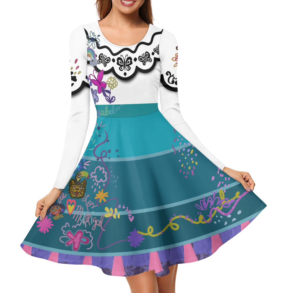 Mirabel Inspired All-over print long sleeve midi dress | Halloween | Cosplay | Women's Clothing
